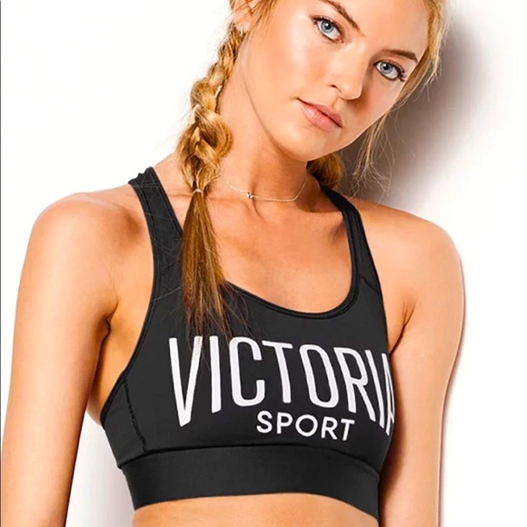 NEW! Victoria Sport Spellout Graphic The Player Sports BRA Black White SZ M - Picture 3 of 12